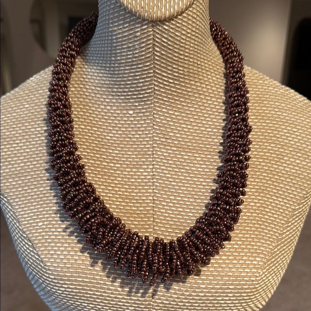 Elegant Brown Beaded Statement Necklace Vintage